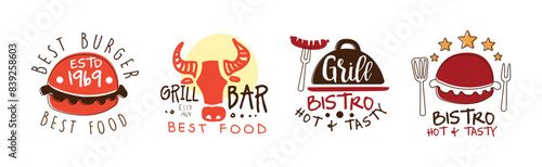 Grill Food Bistro Logo and Label Design Template Vector Set