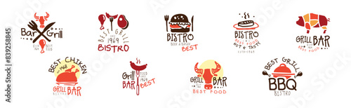 Grill Food Bistro Logo and Label Design Template Vector Set