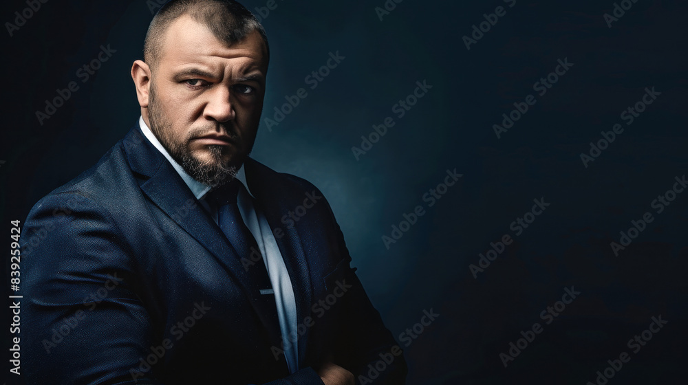 Studio photo of a muscular tough body guard