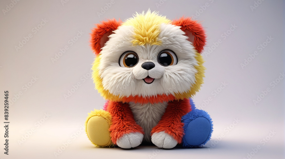 Fototapeta premium Charming plush teddy bears on a neutral background, perfect for a toy store advertisement. The painting uses thick oil paint layers to highlight their cuddly features and appeal, Generative AI.