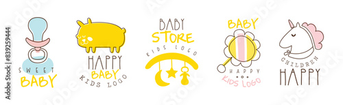 Kids Shop and Store Promo Logo and Label Vector Set