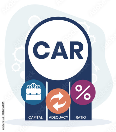 CAR. CAPITAL ADEQUACY RATIO acronym. Concept with keyword and icons. Flat vector illustration. Isolated on white.