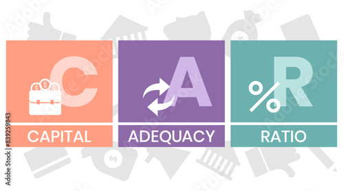 CAR. CAPITAL ADEQUACY RATIO acronym. Concept with keyword and icons. Flat vector illustration. Isolated on white.