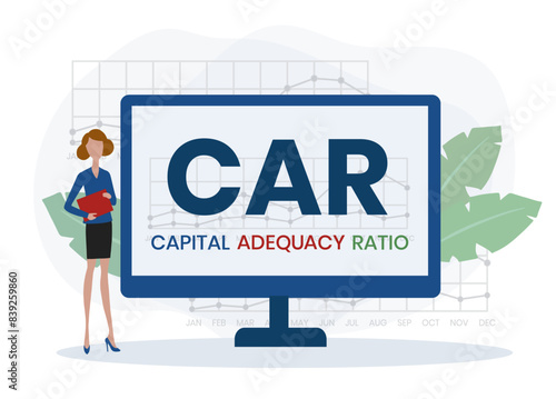 CAR. CAPITAL ADEQUACY RATIO acronym. Concept with keyword and icons. Flat vector illustration. Isolated on white.