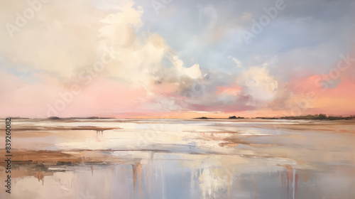 This is a minimalist painting of a coastal sunset