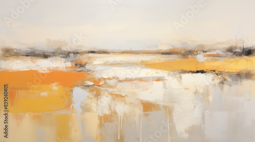 This is an abstract painting of a minimalist landscape with warm colors