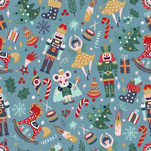 Christmas vector seamless Nutcracker pattern.Seamless pattern can be used for wallpaper, pattern fills, web page background, surface textures.