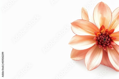 flower Photography, Dahlia Bantling, copy space on right, Isolated on white Background
