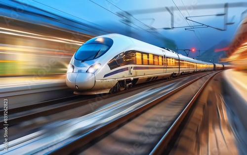 Beautiful photo of high speed modern commuter train, very impressive motion blur