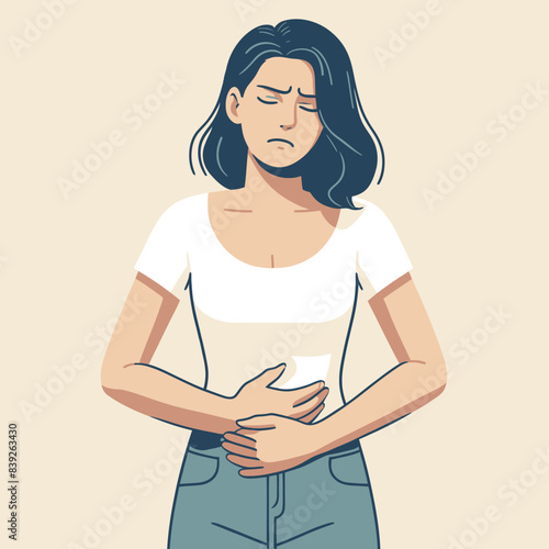 cartoon of a woman with a stomachache