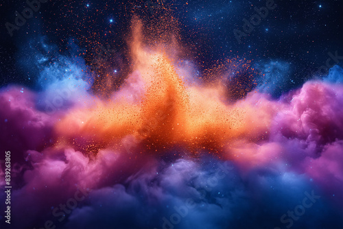 Colored powder explosion. Abstract closeup dust on backdrop, ai technology © Rashid