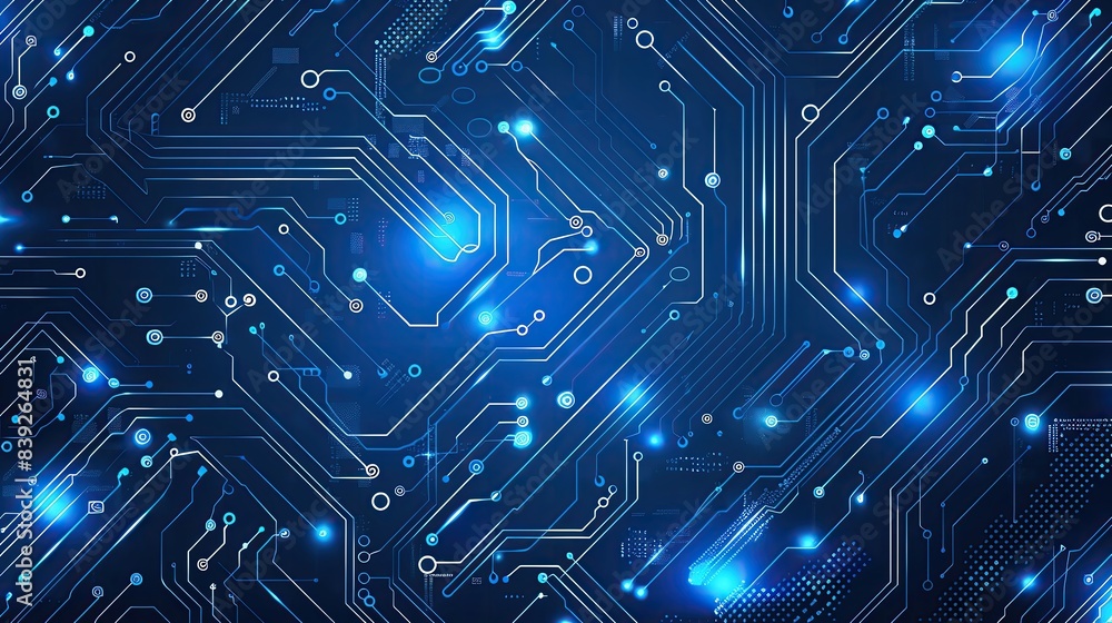 Obraz premium Electric blue circuit board pattern, clean and detailed, generous blank area for text overlay
