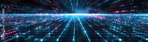 Futuristic holographic grid background, soft glowing lines, ample copy space, digital minimalism