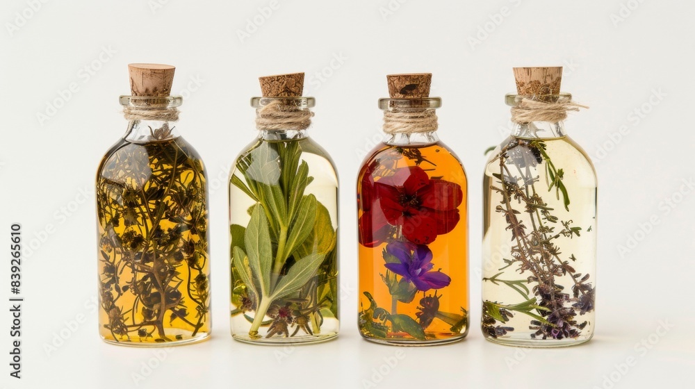 infused oils on white background. concept of food ingredient for designer. infused oils on white background. concept of food ingredient for designer.