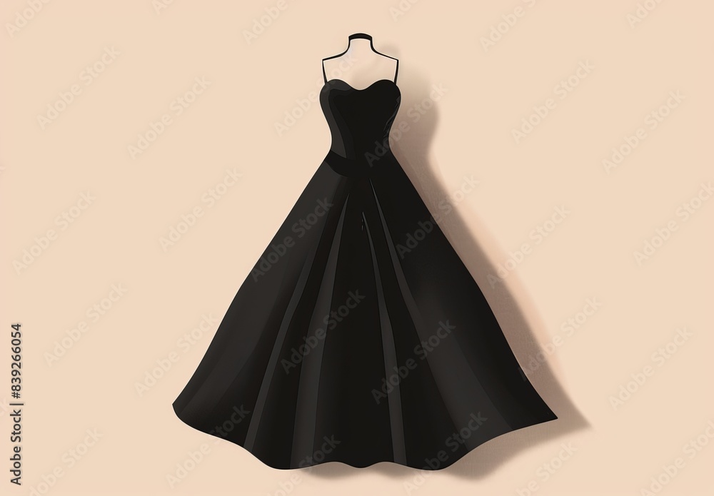 Create an illustration of a black dress featuring an icon design. Create an illustration of a black dress featuring an icon design.