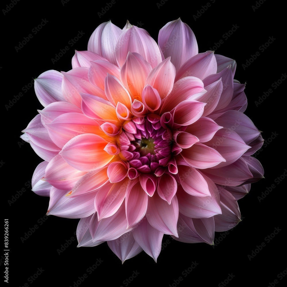 Fototapeta premium flower Photography, Dahlia Pink Magic, Close up view,Close up view, Isolated on black Background