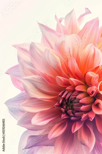 flower Photography  Dahlia Pink Magic  copy space on right  Close up view  Isolated on white Background