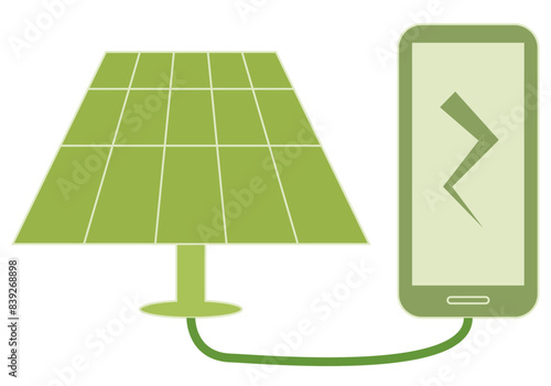 Icono verde de panel solar dando energía a un móvil para cargar la batería
