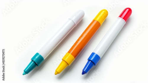 whiteboard markers isolated on white background, school object concept for designer 