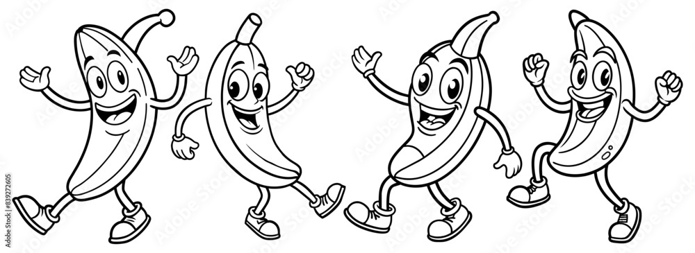 Fototapeta premium A banana character dancing coloring page