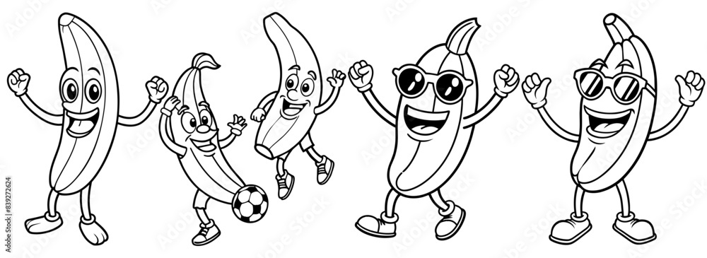 Obraz premium A banana character dancing coloring page