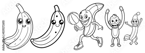 A banana character dancing coloring page
