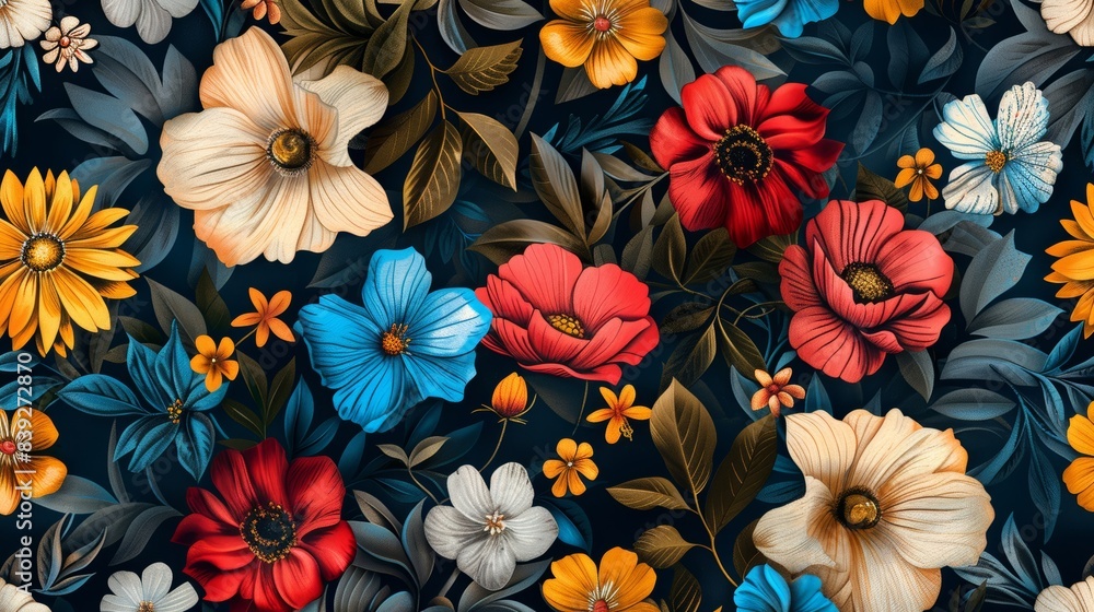 custom made wallpaper toronto digitalSeamless floral pattern with a dark background, vintage style, perfect for fabric prints, textiles, and wallpaper Botanical elements and plants