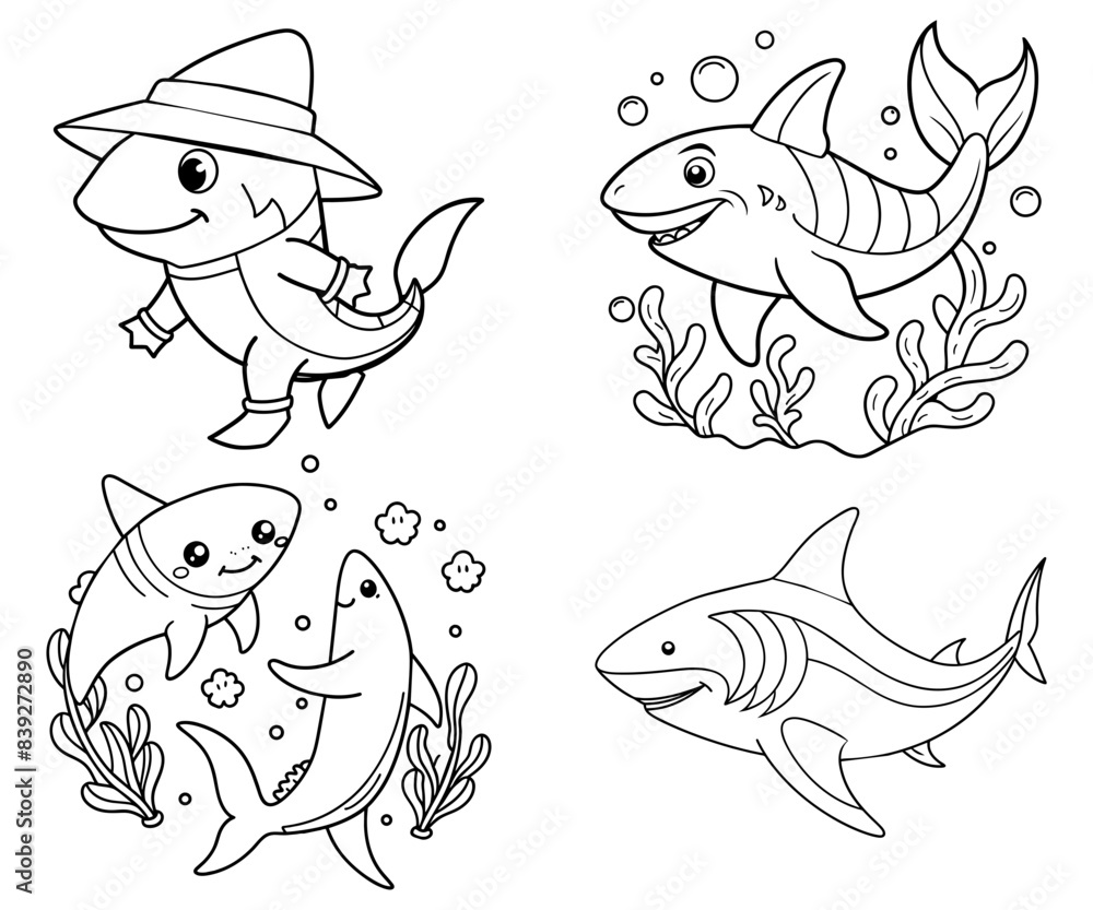 Cute baby Shark and friends coloring page Cute baby Shark and friends coloring page