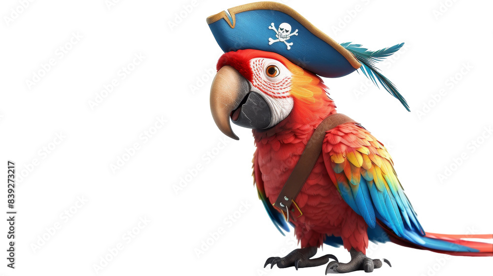 Fototapeta premium A red and blue macaw wearing a pirate hat