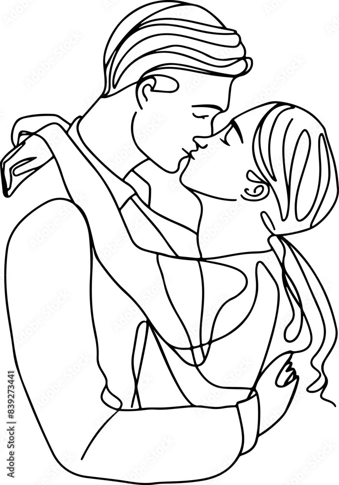 Obraz premium minimalist illustration of a sweet couple kissing