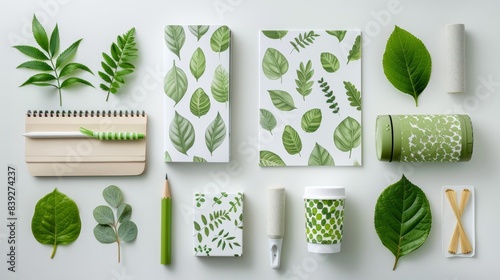 Design sustainable promotional products for an ESG consulting firm, inspired by nature, with green leaf motifs and eco-friendly materials photo