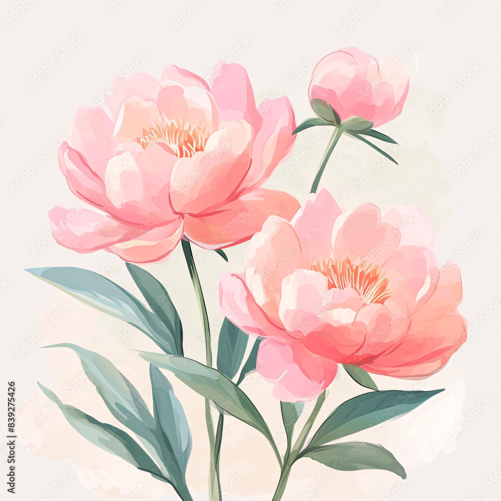 custom made wallpaper toronto digitalThree peonies in a delicate watercolor painting technique