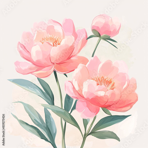 Wallpaper Mural Three peonies in a delicate watercolor painting technique Torontodigital.ca