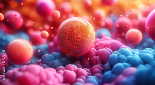 3D rendering: Colored floating spheres with knitted texture. Abstract composition