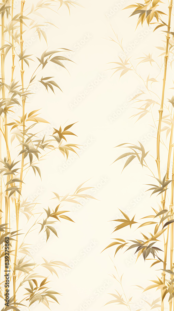 Naklejka premium Golden bamboo leaves and branches pattern