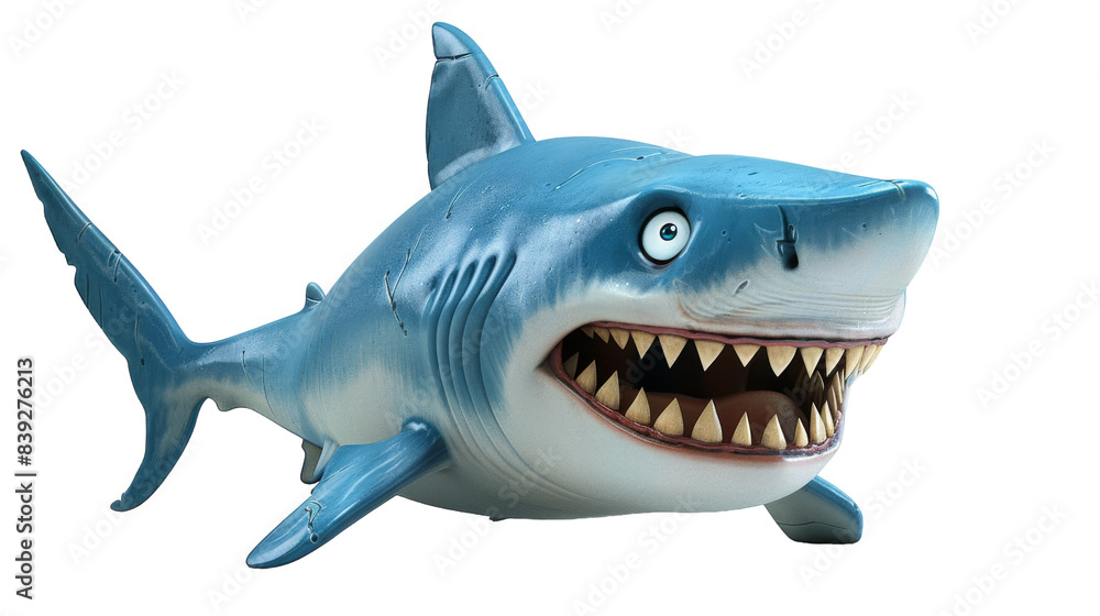 Blue shark with a wide open mouth, sharp teeth, and a white background Blue shark with a wide open mouth, sharp teeth, and a white background