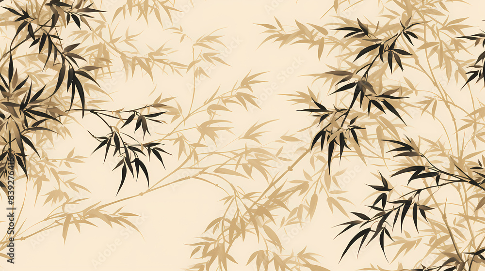 Fototapeta premium Golden bamboo leaves and branches pattern