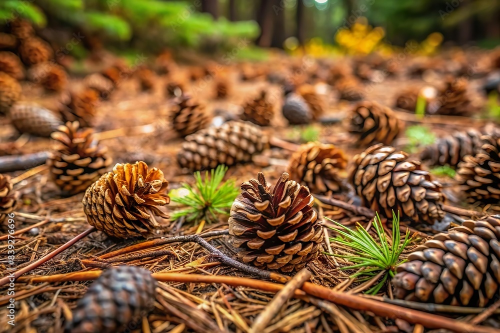 pine cone and needle on forest ground. Autumn landscape pine cone and needle on forest ground. Autumn landscape