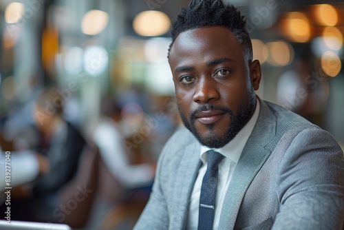 Dapper African businessman with a beard looking confidently at the camera in an office setting © familymedia
