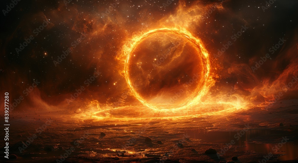 Obraz premium Photorealistic image: Black hole with eerie event horizon glow amid stars