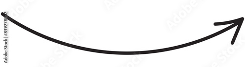 Ink arrow curled symbol hand painted with brush in swoosh whimsical style. Png clipart isolated on transparent background