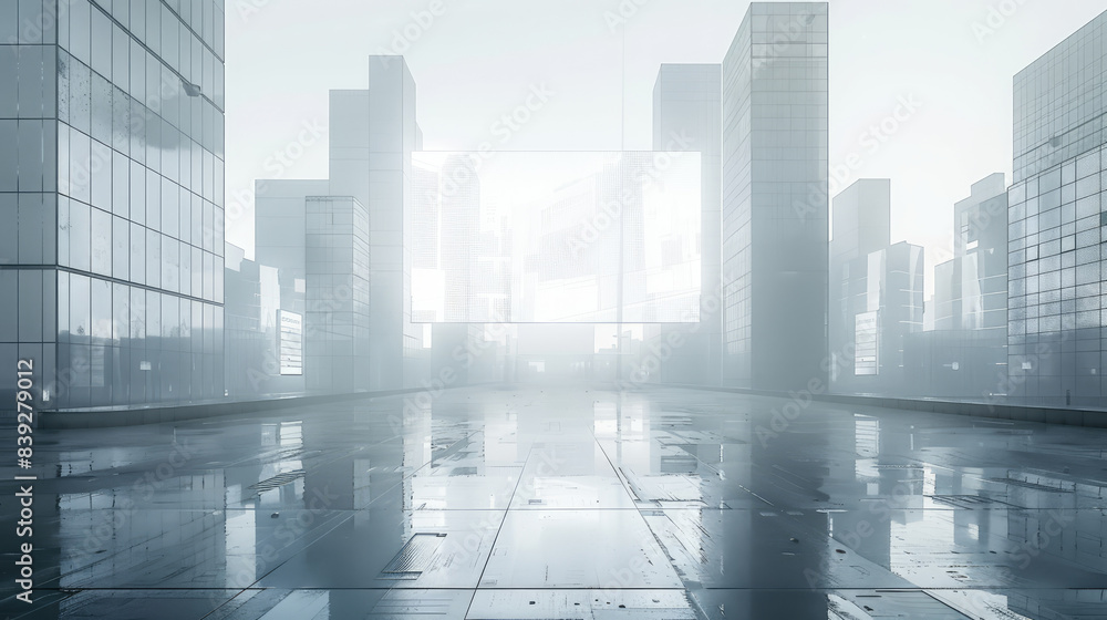 Advanced technology and innovation highlighted in this futuristic cityscape with holographic billboards, minimalist monochrome 3D rendering. Advanced technology and innovation highlighted in this futuristic cityscape with holographic billboards, minimalist monochrome 3D rendering.