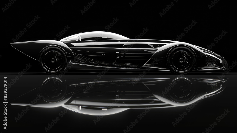 Futuristic concept car design with sleek lines and curves in a minimalist monochrome style, 3D rendering showcasing advanced automotive technology. Futuristic concept car design with sleek lines and curves in a minimalist monochrome style, 3D rendering showcasing advanced automotive technology.