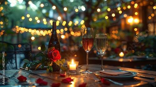 A romantic candlelit dinner setup on a dark background photo