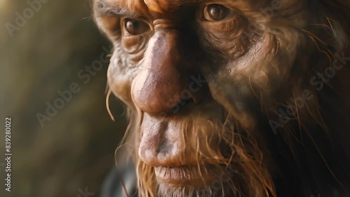 An extinct species of an early human, primitive man, early human existence, tools, culture, and survival in the ancient epochs of our evolutionary past	 photo