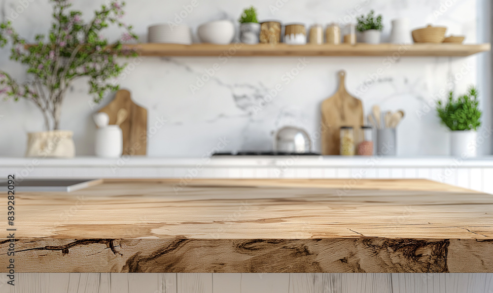 3d rendering, Empty beautiful wood tabletop counter on interior in clean and bright background 3d rendering, Empty beautiful wood tabletop counter on interior in clean and bright background