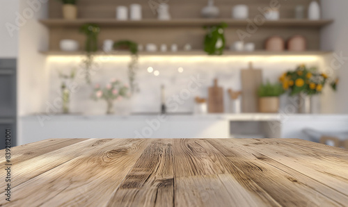 3d rendering  Empty beautiful wood tabletop counter on interior in clean and bright background