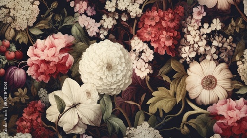beautiful vintage wallpaper botanical flower bunch, floral print digital background