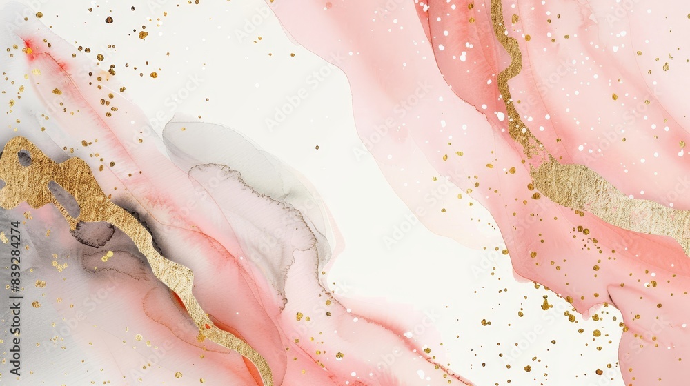 Fototapeta premium Abstract painting with flowing pink, gold, and black hues. Elegant and sophisticated design with a touch of luxury.