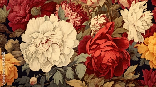 beautiful vintage wallpaper botanical flower bunch, floral print digital background